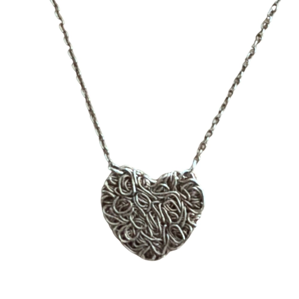 Silver Tone Wire Wrapped Birds Nest Heart Pendant Necklace Boho‎ Romantic